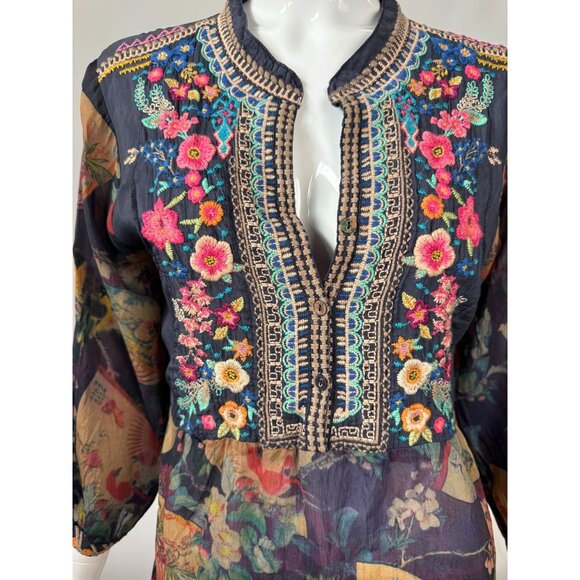 Johnny Was Embroidered Floral Tunic Top With 3/4 Sleeves & Mandarin Collar In Sh - Picture 16 of 16